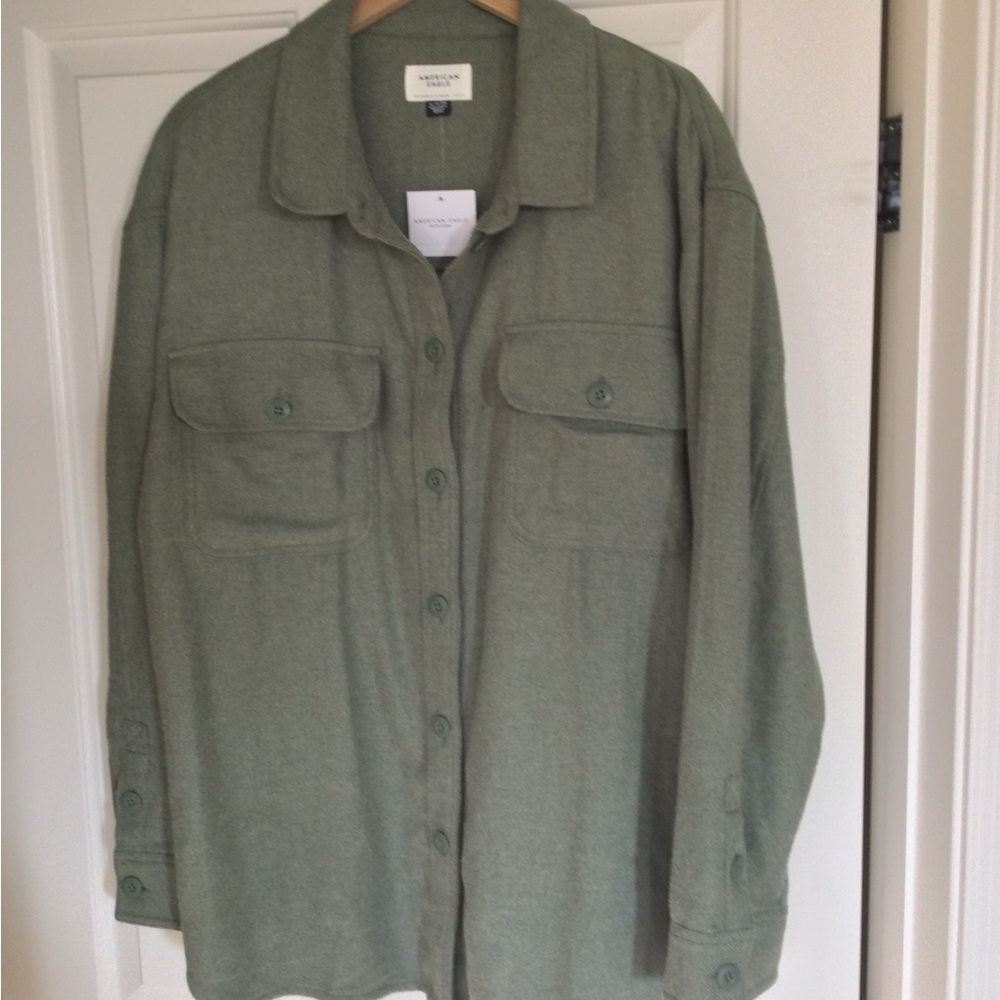 American Eagle Green Button-Up Shirt Jacket
